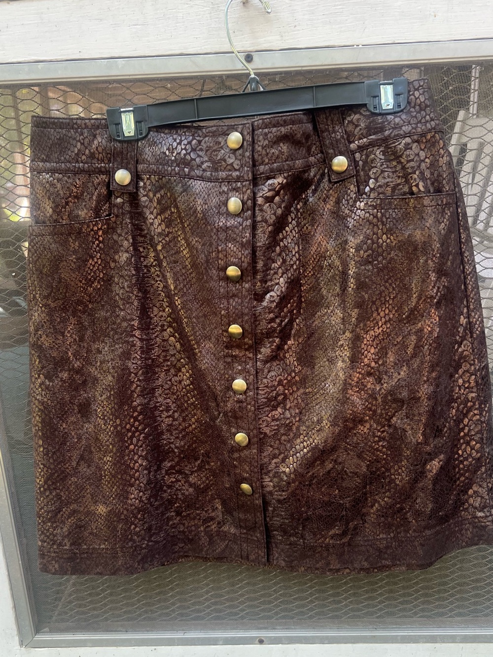 Womens Brown Snake-Print Button-Front Skirt